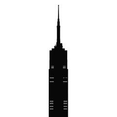 a black and white silhouette of a tall building with a pointed top.
