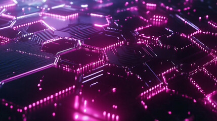 Obraz premium Illustration cybernétique futuriste de motifs de nid d'abeille avec néons lumineux et textures métalliques