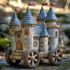 Enchanting Fairytale Castle Toy on Wheels Wooden Craftsmanship