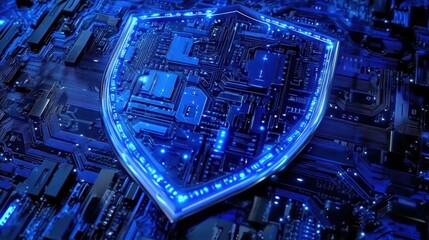 Digital Shield on Circuit Board Background