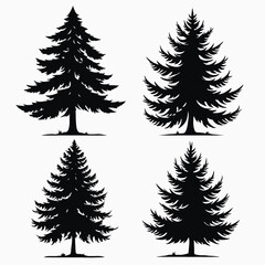 Obraz premium four black silhouettes of different types of trees