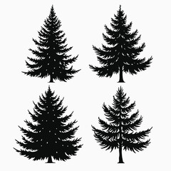 Fototapeta premium four black silhouettes of different types of trees