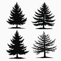 Obraz premium four black silhouettes of different types of trees