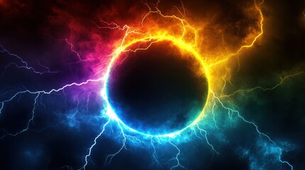 Obraz premium Vibrant Lightning Circle with Dynamic Cosmic Background