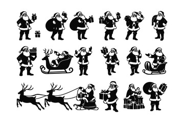 Christmas Santa claus wiht gift silhouette vector illustration isolated on a white background