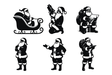 Christmas Santa claus wiht gift silhouette vector illustration isolated on a white background