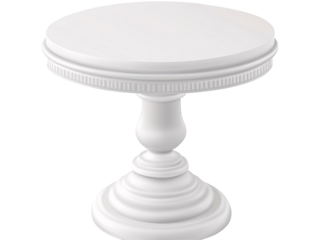 a white round table with a pedestal