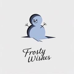 Obraz premium Minimalist 3D paper cut Christmas design showcasing a classic snowman silhouette and shadow with elegant 'Frosty Wishes' text for seasonal greeting cards.