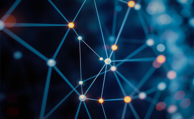 a network of lines connected by glowing nodes, communication and web concept, blue color themed