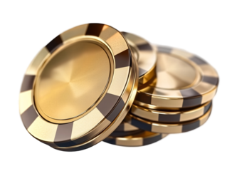 a stack of gold and black poker chips