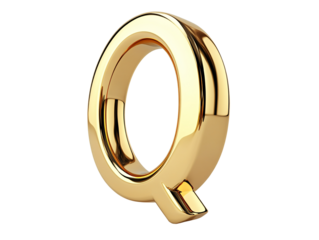 a gold letter on a white background