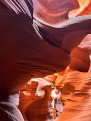 Antelope Canyon Slot Canyon with Sun Beams and Sandstone Formation in Desert Landscape 