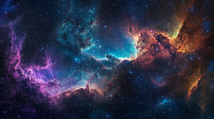 Fototapeta premium A vibrant starry night sky with swirling galaxies, bright stars, and colorful nebula clouds.