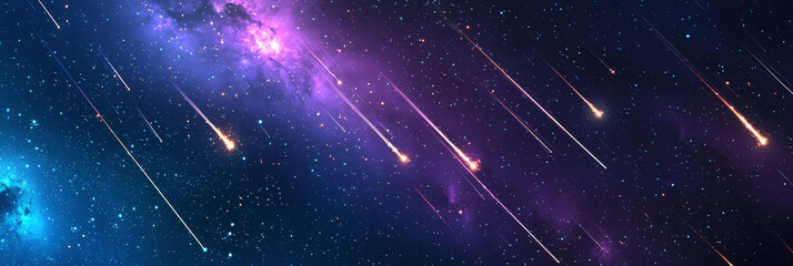 Obraz premium space meteorites flying across the starry sky.