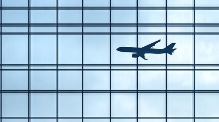 Airplane Silhouette Against Airport Windows for Travel Concept. AI generated illustration