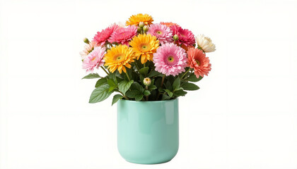 Isolated Mint Colored Pot with Flowers