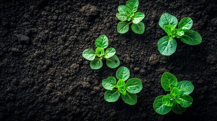 Naklejka premium Green seedlings emerge from the soil.