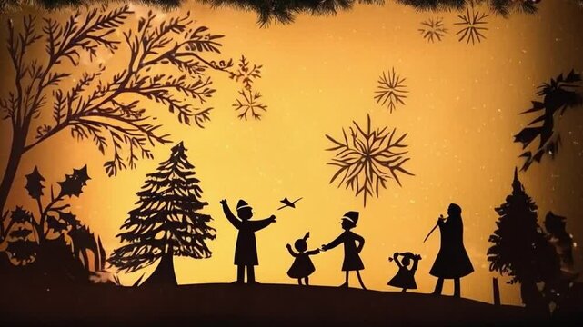 Children celebrate Christmas Eve by creating shadow theater
