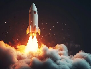 Rocket Launch Representing Start-up Success. AI generated illustration