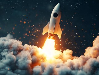 Rocket Launch Representing Start-up Success. AI generated illustration