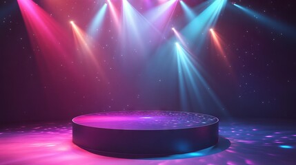 Illuminated Podium with Colorful Light Effects for Award Ceremony. AI generated illustration
