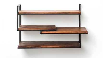 Stylish Nonuple Metal and Wood Wall Shelf on a Pure White Background A Mixed-Material Shelf Perfect for Industrial Chic Spaces