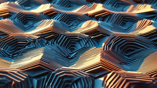 Textured 3D abstract pattern with hexagonal shapes and gradients of blue and orange lightingди====dizain - 1