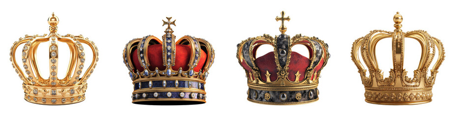 Elegant Golden Crowns Collection for Royalty, Nobility, and Luxury Decor Themes PNG Icon on transparent background