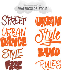 ICON WATERCOLOR STYLE EDITABLE LINE and COLOR vettoriale Vettori e Illustrazioni di Scritte Urban