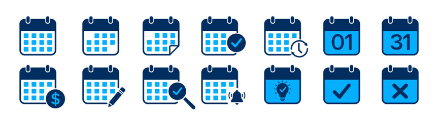 Obraz premium Calendar planner icon collection. Calender symbol. Deadline, calendar notification, reminder organizer.