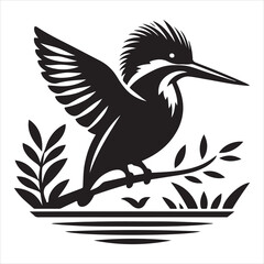 Obraz premium An illustration of a kingfisher bird in black silhouette