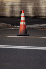 Street repair works. Construction cones on the road.