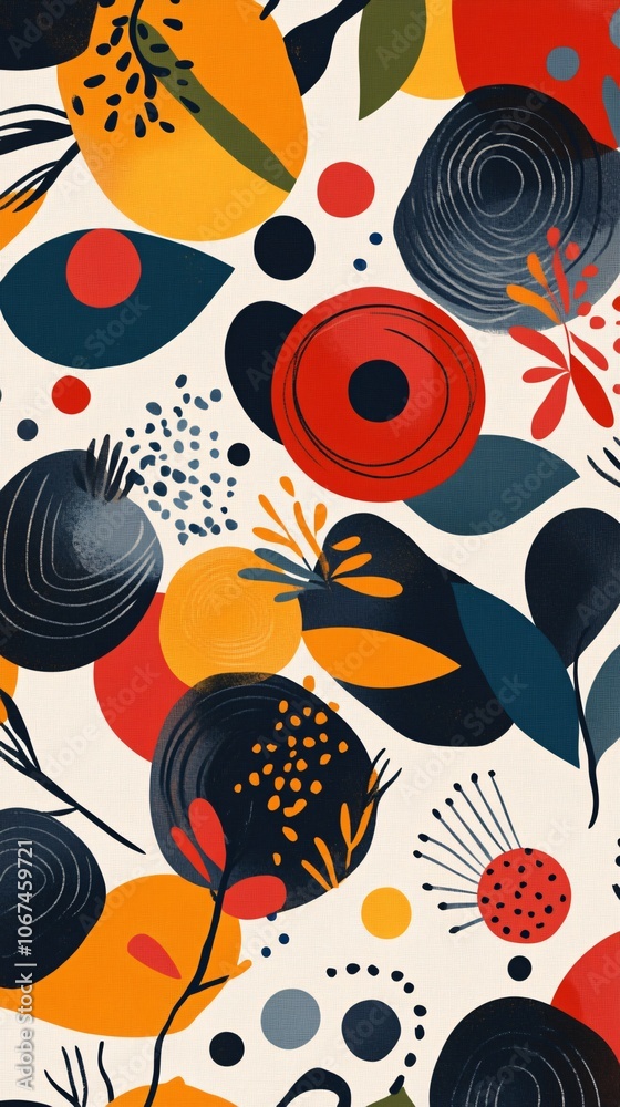 Poster Colorful abstract organic shapes and dots creating a modern artistic pattern