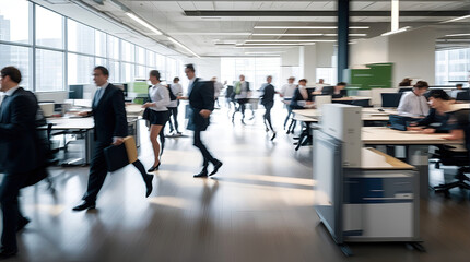 Abstract motion blurred people activity working in the office background, Business concept.
