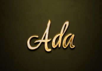 Old gold text effect of Turkish name Ada with 3D glossy style Mockup.