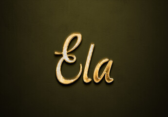 Old gold text effect of Turkish name Ela with 3D glossy style Mockup.