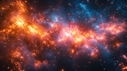 Fototapeta premium A vibrant cosmic scene featuring a colorful galaxy with clouds of dust and gas