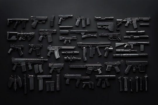 Vintage military elements set with grenade and rocket launchers sniper and automatic assault rifles pistols bullets and bullet holes isolated vector illustration
