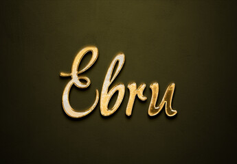 Old gold text effect of Turkish name Ebru with 3D glossy style Mockup.