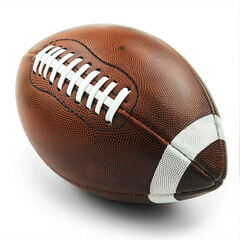 Fototapeta premium A brown leather American football with white stitching. White background cut out.