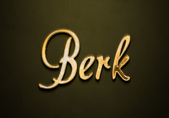 Old gold text effect of Turkish name Berk with 3D glossy style Mockup.