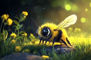 3d rendered illustration of Bee funny cartoon character
