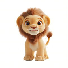 Fototapeta premium A cute lion cub cartoon character isolated on white, looking fun and friendly, with a playful and furry appearance