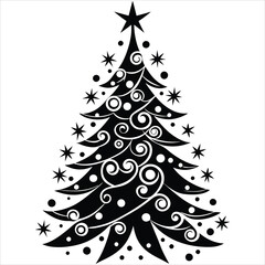 Obraz premium Christmas tree decorated Christmas tree vector art illustration icon logo