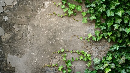 Climbing ivy on an aged concrete wall