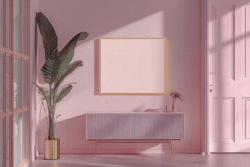 Blank poster frame mock up in room interior, contemporary design, in light color palette.