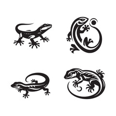 Lizard Silhouette Vector Set, Black and White Lizard Icons Collection, Exotic Lizard Silhouette