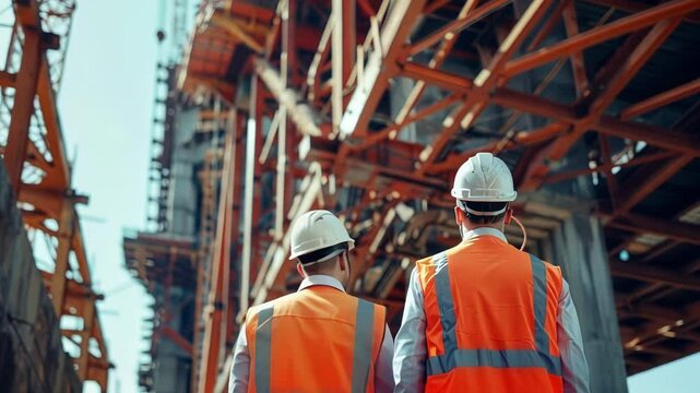 A team of engineers inspecting the bridge foundations making sure everything is sy and secure before moving on to the next step.
