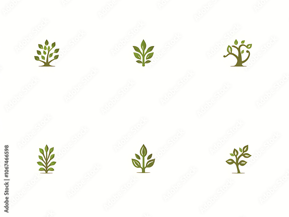 Poster A set of vector illustrations featuring tree garden and plant logos with natural symbol designs for use in various templates