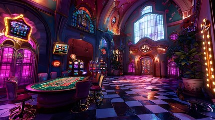 Explore a vibrant casino interior featuring dazzling decor, themed elements, and an inviting ambiance perfect for gaming enthusiasts and visitors.